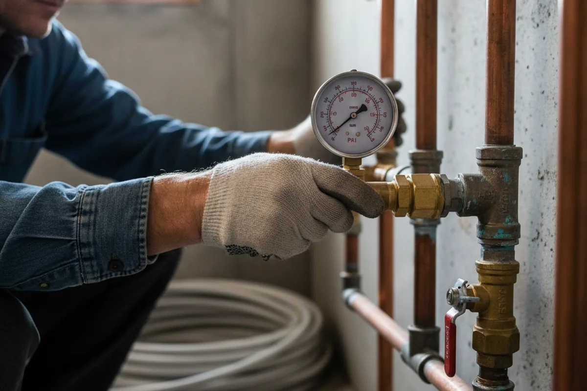 Pressure testing a repaired line during Water Line Repair in Freeland